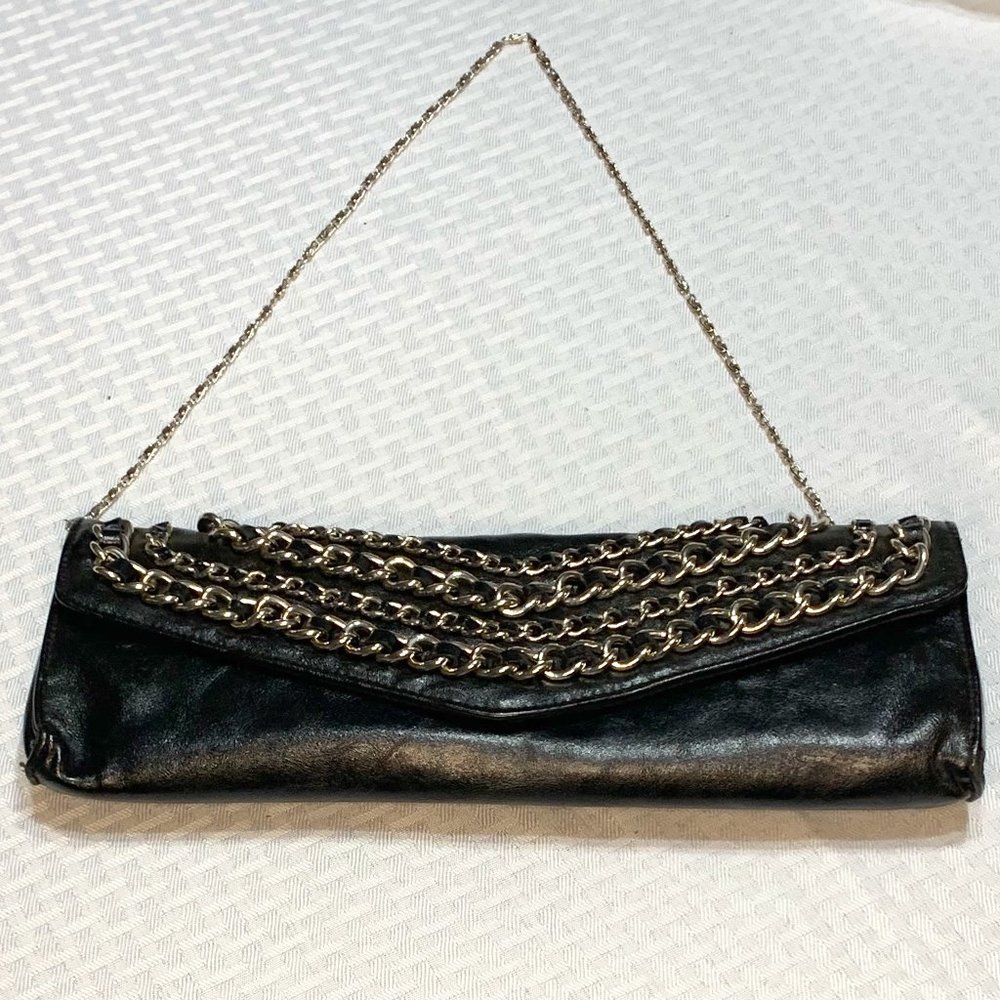 CYBER MONDAY DISCOUNT! Black Leather Chain Clutch